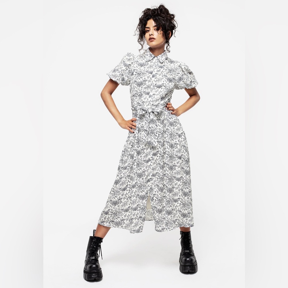 NWT Disturbia Rosamoth Chiffon Midi Shirt Dress in White US 2 / UK 6